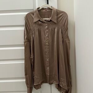Silky button down top